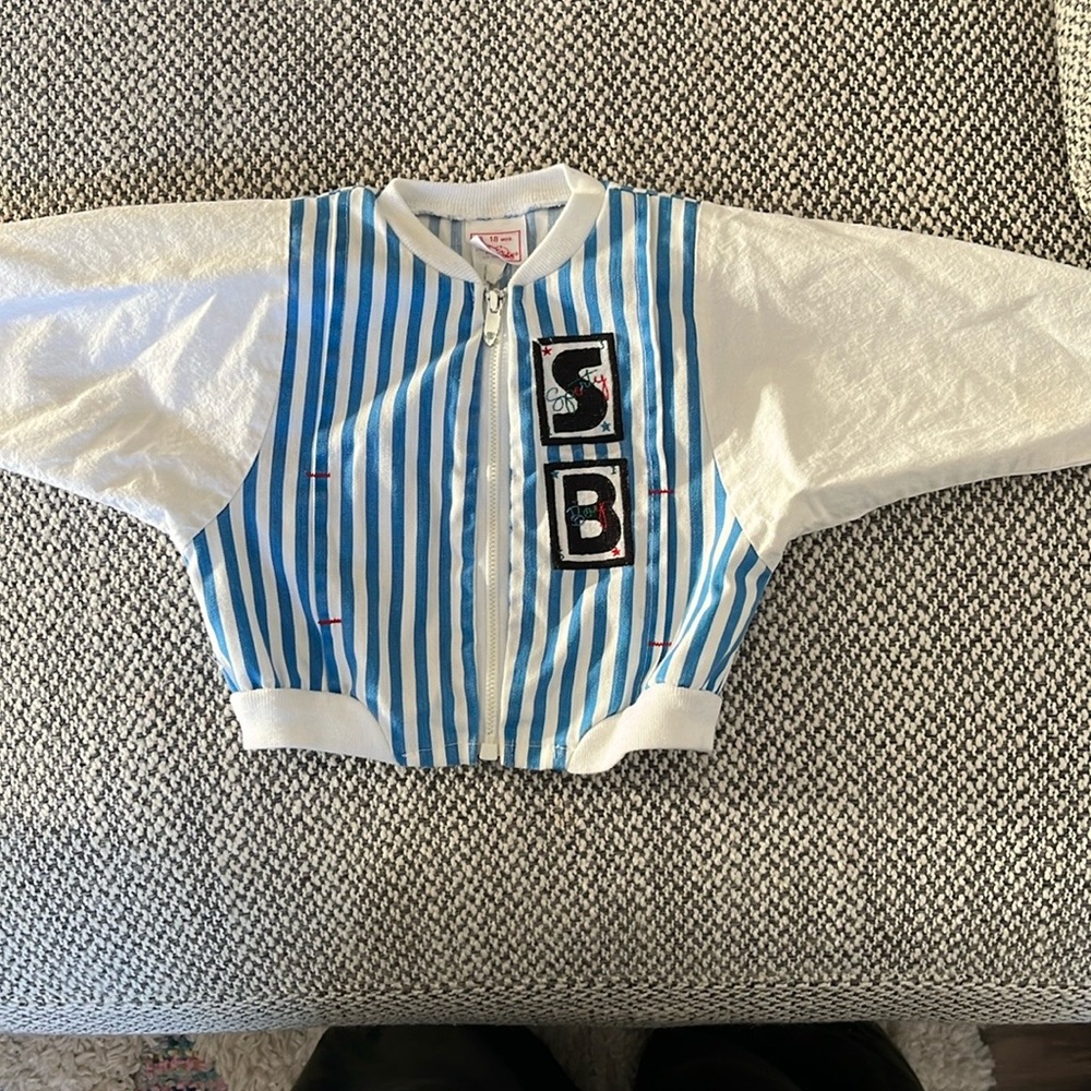 Vintage Blue and White Striped Jacket EUC
